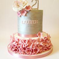 Silver and Dusky Pink 21st Cake
