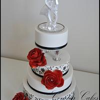 wedding cake black, white and red.