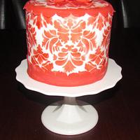 Red and White Damask Cake