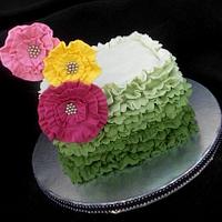 green ombre ruffle spring cake