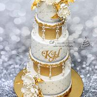 White Engagement Cake with Gold Glitter