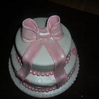 double tier pink spots large bow birthday cake