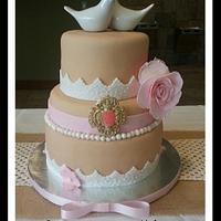 Champagne and Blush Vintage Bridal Shower Cake