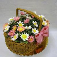 Basket with daisies.