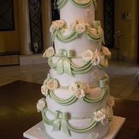 Ivory and green wedding cake