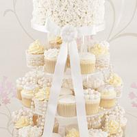 Vintage Ivory, Lace and Pearls Cupcake Tower