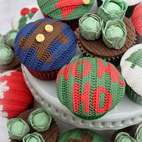 woolly sweater/jumper and sprout christmas cupcakes 