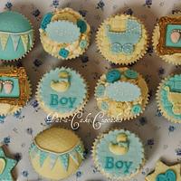 Vintage themed baby shower cupcakes and biscuits