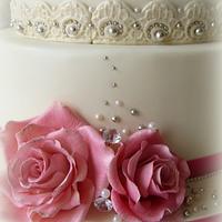 Pink and blingy wedding cake