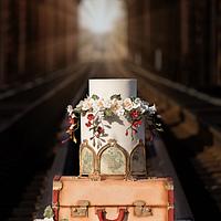 Vintage train wedding cake