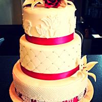 Elegant Merlot & ivory wedding cake