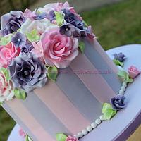 Pretty pastel pink 'n purple vintage floral celebration cake