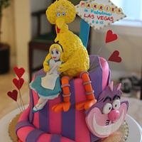 Big Bird and Alice in Wonderland Anniversary cake