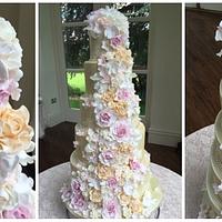 5 tier cascading roses & lustre wedding cake