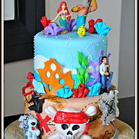 Little Mermaid and Pirates of the Caribbean cake