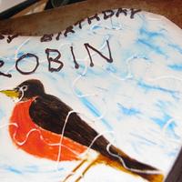 Puzzle cake, Hand painted robin