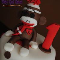 Sock Monkey 1st Birthday Two Tier with Smash Cake