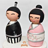 Samurai and Geisha Kokeshi Dolls