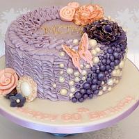 Pretty vintage pearls & flowers Ruffle cake