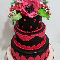 Hot Pink and Black Elegance Wedding Cake 