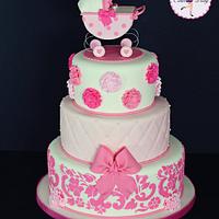 Pink Pram Baby Shower Cake