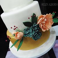 Peony and Succulent Wedding Cake