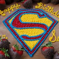 Superman Buttercream cake w/ strawberries!