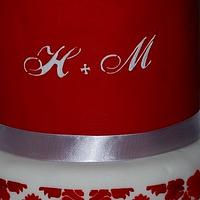 Red and white wedding cake 