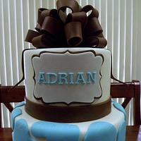 A Brown and Blue Safari Baby Shower Cake