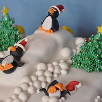 Penguin Ski Slope Christmas Cake