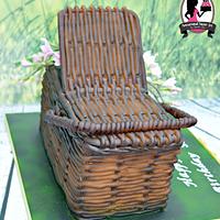 Wicker Basket filled with Freesia Cake