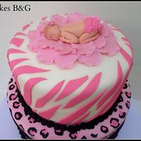 Pink Zebra and Leopard Baby Shower Cake