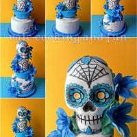 Tattoo Cake with Sugar Skull and blue lilies