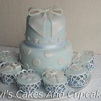 A baby boy cake & cupcakes 
