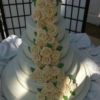 Cascading chocolate roses wedding cake