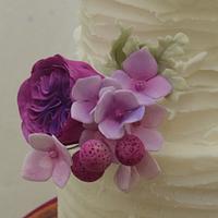 Rustic Buttercream Cake with Plum and Lavender Flowers