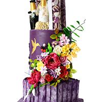 Cheers Couple with Morden Purple Wedding Cake 
