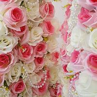 Split rose and pearl wedding cake