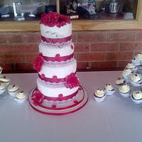 4 tier red rose wedding cake