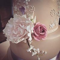 Lavender Rose and Lily of the Valley Wedding Cake