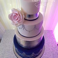 Navy & Silver Wedding Cake