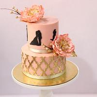 Pink and Gold Silhoutte Cake 