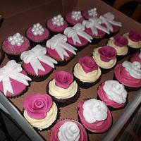 My first ever cupcakes, vintage pink, pearls, roses, lace, bows
