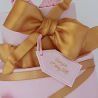 Baby shoe pink and Gold cake 
