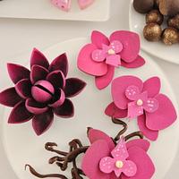 Chocolate decor, chocolate flowers, candy