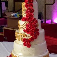 Red, Ivory and Gold Wedding Cake