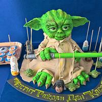 Yoda modeling cake