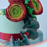 Cake Bouquet Ranunculus and Eucalyptos 
