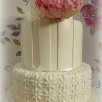 Peony and daisy wedding cake