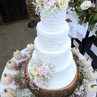 White Ruffle & Rose Wedding Cake